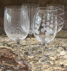 4 MIKASA CHEERS STEM GOBLETS ETCHED HORIZONTAL ,VERTICAL,DOTS,SWIRLS 9”T