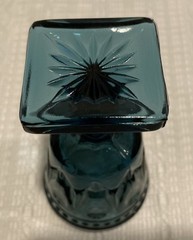 4 Vintage Turquoise Teal Pressed Glass Cordial Goblets 3.5″ Tall – Square Base