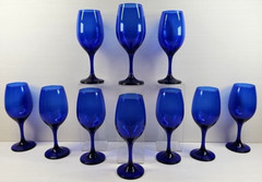 10 Libbey Premiere Cobalt Tall Water Goblets Set Vintage Blue Table Stemware Lot
