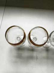 Cellini 24K GOLD Trim Etched Blown Crystal Wine Glasses Set of 4 Italy