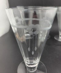 Set of 4 Vintage Etched Crystal Footed Tumblers Glasses with Floral Design