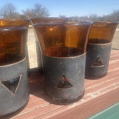 VTG MCM Amber Mexican Imprisoned Glass Tumblers Felipe Derflinger Brutalist (6)
