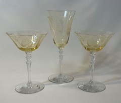 3 PCs Fostoria Trojan yellow Topaz #5099 Champagne Coupe & Goblet Stemmed Glasse