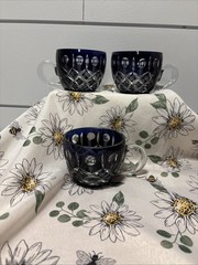 3 Crystal/ Glass Blue cut to clear Mugs