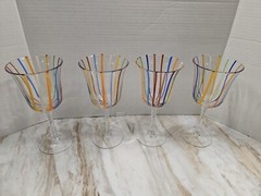 4 STUDIO NOVA Clear Glass 10 Oz Wine Glasses In The Cabana Stripe Pattern