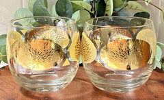 VTG Arte Murano Linea Mary Gold Shiny & Muted Peacock Cocktail Glasses Set/2
