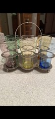 FABERWARE Brooklyn NY Chrome Beverage Caddy Holder w/6 Rainbow Etched Glasses