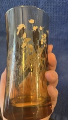 Vintage Federal Interlude Amber Drinking Glasses Wheat Cattails MCM Barware