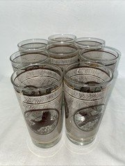 VTG 1970s MCM Libbey Highball Glass Game Birds Pheasant Goose Quail Set Of 8