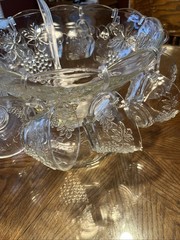 Vintage Anchor Hocking Glass Harvest Grape Punch Bowl Set, Scalloped, 12 Cups