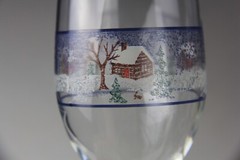 Set of 2 Libbey Glass Co Winter Village Country Snow Scene Water Goblets
