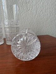 4 Vintage Hobstar Clear Elegant Cut Crystal Highball Tumblers / Water Glasses