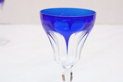 SET 6 BOHEMIAN CZECH CUT TO CLEAR CRYSTAL 5.5″ WINE GLASS GOBLETS Cobalt BLUE