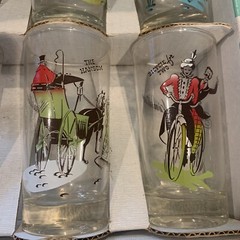 Anchor Hocking Hazel Atlas Gas Buggy Bicycle Gay Nineties Drinking Glass Vintage
