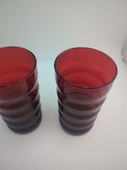 2 VTG MCM Anchor Hocking Royal Ruby Red Glass Wavy Ribbed 8oz Drinking Tumblers
