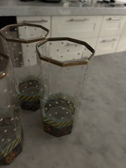 MacKenzie Childs 3 Garland Formal Dot Glass Highball Tumbler Vintage