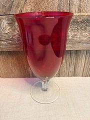 Set of 10 Ruby Red Water Iced Tea Goblets Clear Fluted Stems c. 1970s