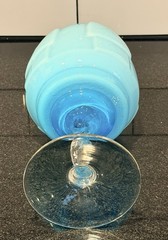 Art Deco Blue Opaline Murano Style Twisted Stem Glass Goblet MCM Hand Blown 8in