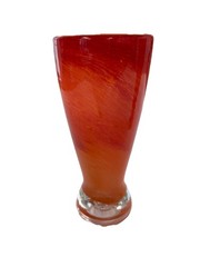 4 Art Glass Tall Beer Pub Style Glasses Ocean orange & red Swirl 7.5″