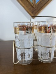 Set of 6 Anchor Hocking Butterprint Glasses Amish Horse Carriage With Holder