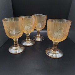 Iridescent Iris Herringbone Marigold Cordial Glass Vintage Carnival Glass 1940s