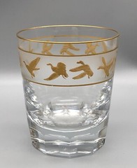 Val St Lambert Crystal Gold Mallards on Clear Double Old Fashioned Whiskey Glass