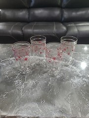 Mcm Starburst Glasses(4) Yellow/white And(4) Red/ White W/ Carrier 1950’s Jelly
