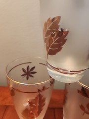 LIBBEY Golden Foliage Gold Leaf Frosted 12 oz Tumblers MCM 7-Glasses Retro EUC