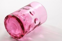 CRANBERRY GLASS INVERTED THUMBPRINT DOT OPTIC 3.75″ TUMBLERS-6 PCS