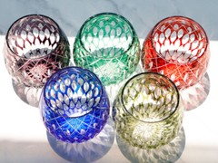 1 Set Round 5Colors Whiskey Glasses Japanese Edo Kiriko Hand Cut To Crystal 11oz