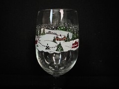 4 Vintage Libbey Christmas Winter Village Countryside Snow Scene Goblets 7 1/2″