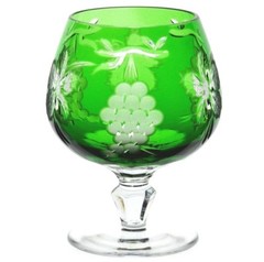 Bohemian Marsala Large Cut to Clear Emerald Green Crystal Brandy Snifter Goblet