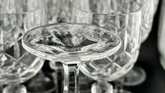 Set 10 Czech Bohemian Cut Crystal Hock Wine Glasses Faceted Stem 6¾″ 1980s VTG