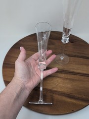 Set of Two Mikasa Crystal First Love Champagne Flutes w Cut Flowers Mint