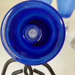 4 Block Stockholm Cobalt Blue Krosno Polish Bubble 6″ Water Glasses Vtg Retired