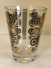 Vintage 4 Retro 4oz Clear Glass Drinking Glasses Gold & Black Abstract Design