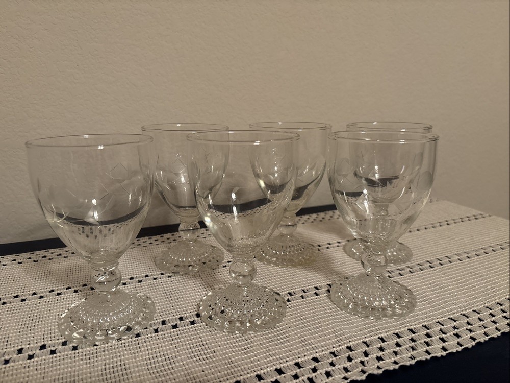 Anchor Hocking Water/Wine Glasses Set of 6 Boopie, Etched Roses