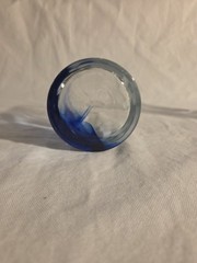 Clear Art Glass Dimpled Blue Swirl 6”H Tumbler Drinking Glasses Set of 3- Mint