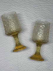 Set of 2 Lenox Hand Blown Crystal Amber Yellow Goblets Impromptu USA
