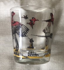 50s Vtg 3.25” Hazel Atlas Pheasant Hunting Drinking Glass Barware Shot Whiskey