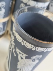 MCM Jeanette Jasperware-style Set Of 6 Blue Greek Hellenic Tumblers Carrier