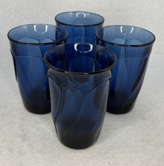 4 Vintage Noritake Sweet Swirl Dark Blue Highball Tumblers 5.1in Discontinued