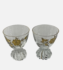 5 Vtg Libby 22 K Gold Leaf Footed Water Goblets Wine Glasses MCM Barware EVC