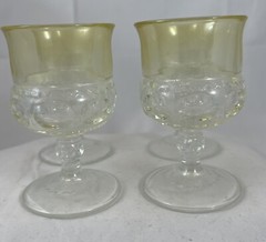Set Of 4 Indiana Glass Yellow and Clear King’s Crown Thumbprint Cordial Glasses