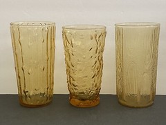MCM Anchor Hocking Amber Textured Iced Tea Water Drinking Glasses ~ Set of 3