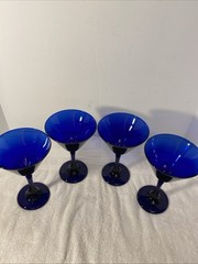 Set of 4 Libbey 6.5″ Dark Cobalt Blue Martini Glasses Wine Cocktail Party Goblet