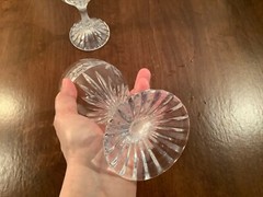 Lot of 2 Vintage Pressed Cut Glass Stemmed Wine Goblets Stars Florals 7″ & 6 1/2