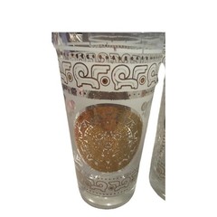 Set of 7 Hazel Atlas Aztec Calendar 22k Gold Highball Glasses Mid-Century Bar