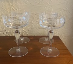 Depression Glass Set of 4 Clear Champagne Cocktail Coupes Embossed Vines Flowers