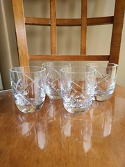 Vtg 4 Stunning Heavy Cut Crystal Low Ball Whiskey Rocks Glass Swirl Cross Star